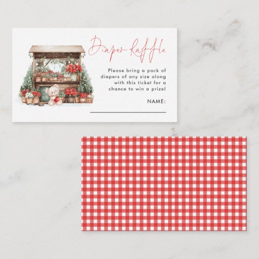Gingham Kerstmarkt Luier Raffle Baby Showe Informatiekaartje (Voorkant / Achterkant)
