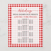 Gingham Kerstspecials Prijslijst Menu (Voorkant)