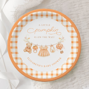 Gingham Kleine Pompoen Baby Shower Papieren Borden Bordje