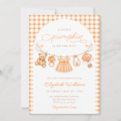 Gingham Kleine Pompoen Baby Shower Uitnodiging (Voorkant)