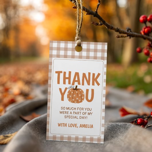 Gingham Kleine Pompoen Favor Bedank Tag Cadeaulabel