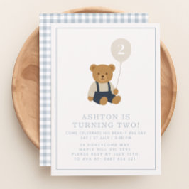 Gingham, kleine teddybeer verjaardag kaart