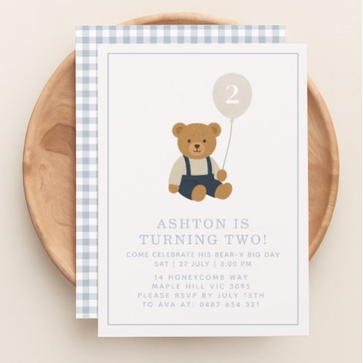Gingham, kleine teddybeer verjaardag kaart