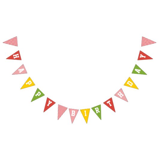 Gingham Kleurrijke Boerderij Schuur Happy Birthday Vlaggetjes (Alle)