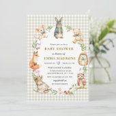 Gingham Konijn Bos Baby Shower Kaart (Staand voorkant)