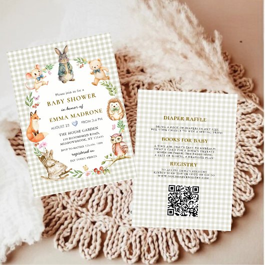 Gingham Konijn Bos Baby Shower Kaart