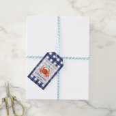 Gingham krab kustbruiloft cadeaulabel (Met Touw)
