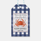 Gingham krab kustbruiloft cadeaulabel (Voorkant)