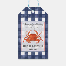 Gingham krab kustbruiloft cadeaulabel