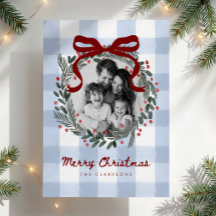 Gingham Krans Foto Kerstkaart