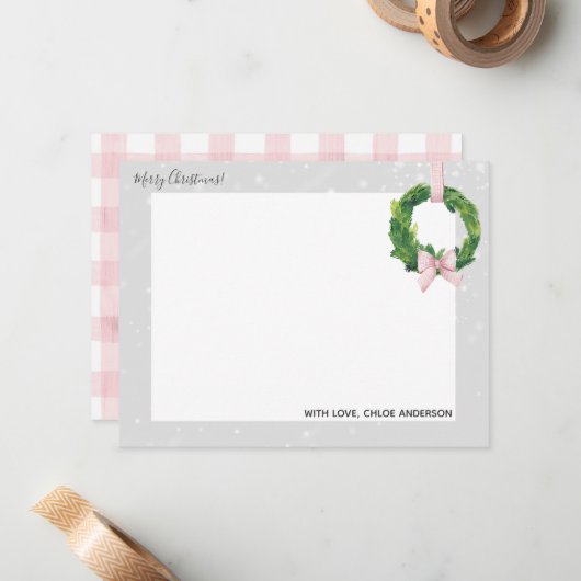 Gingham Krans Thuis voor de Feestdagen Briefkaarte Notitiekaartje (Voorkant / Achterkant in situ)