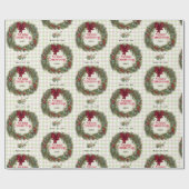 Gingham Krans Watercolor Kerstmis Cadeaupapier (Vlak)