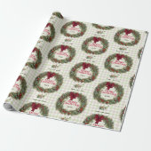 Gingham Krans Watercolor Kerstmis Cadeaupapier (Uitgerold)