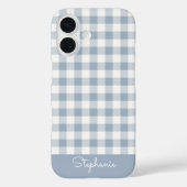 Gingham Kust Plaid Preppy Check Blauw Wit Naam Case-Mate iPhone Case (Achterkant)