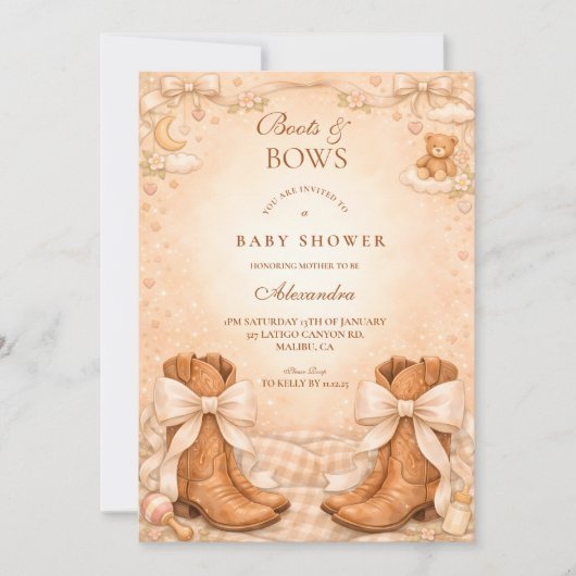 Gingham Laarzen En Strikjes Baby Shower Kaart (Voorkant)