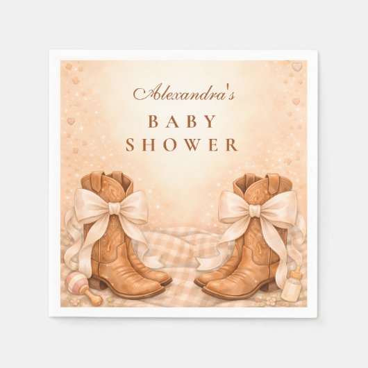 Gingham Laarzen En Strikjes Baby Shower Servet (Voorkant)
