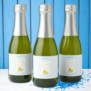Gingham-label met waterdruppels voor dank-je-drank sparkling wijnetiket