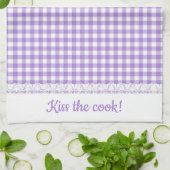 Gingham Lace en naam in het Lavender paars Theedoek (Gevouwen)