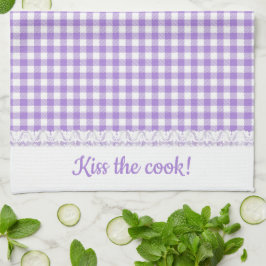 Gingham Lace en naam in het Lavender paars Theedoek
