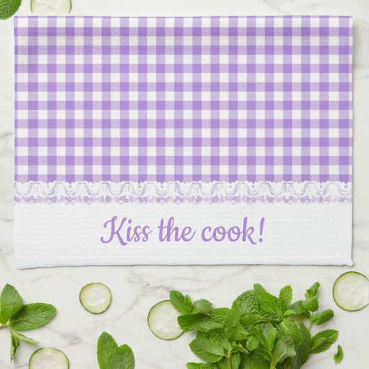 Gingham Lace en naam in het Lavender paars Theedoek (Gevouwen)