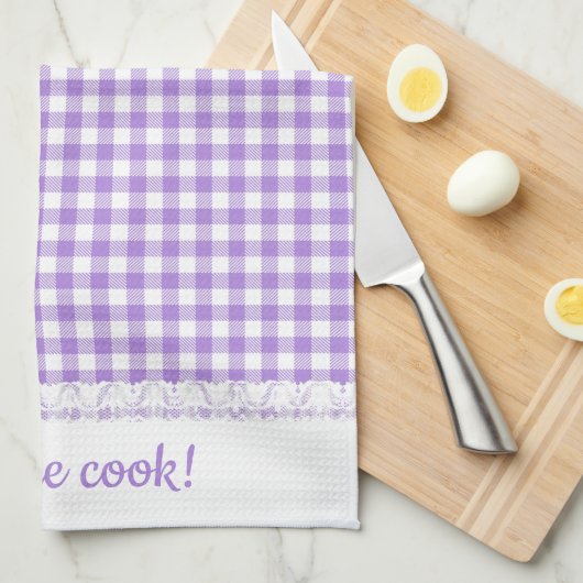 Gingham Lace en naam in het Lavender paars Theedoek (Quarter Fold)