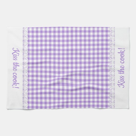 Gingham Lace en naam in het Lavender paars Theedoek (Horizontaal)