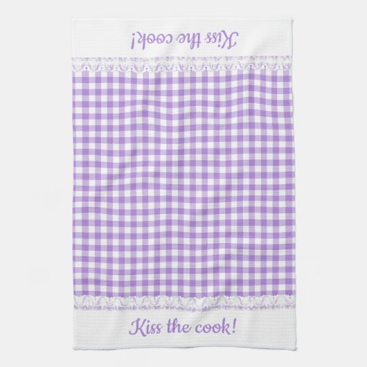 Gingham Lace en naam in het Lavender paars Theedoek (Verticaal)