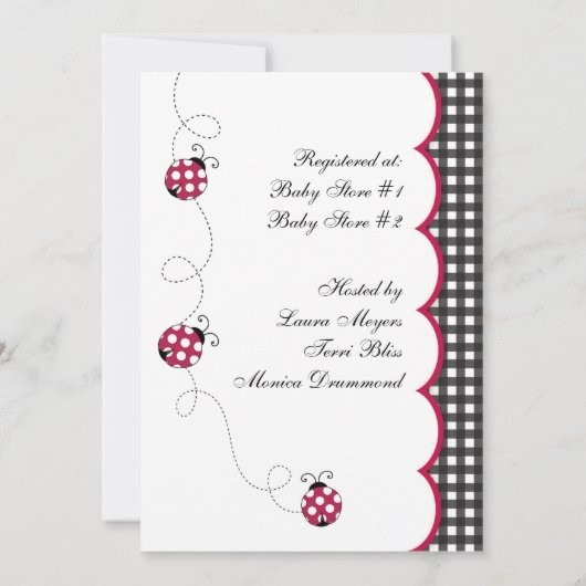Gingham Lady Bug Baby shower Uitnodiging (Achterkant)