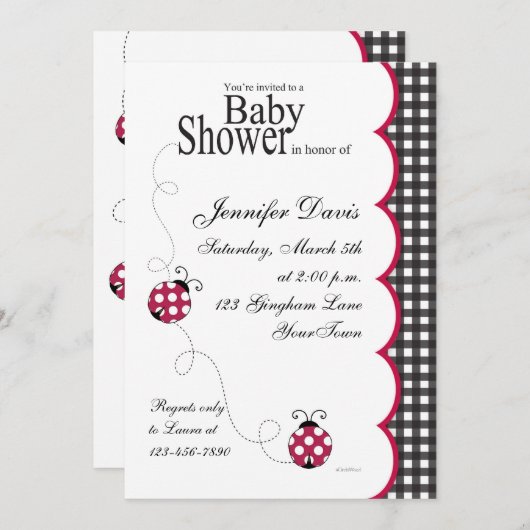 Gingham Lady Bug Baby shower Uitnodiging (Voorkant / Achterkant)