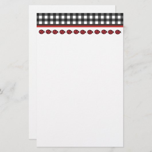 Gingham Ladybug Briefpapier (Voorkant / Achterkant)
