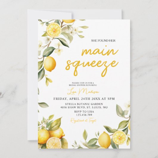 Gingham Lemon main squeeze Bridal shower Kaart (Voorkant)