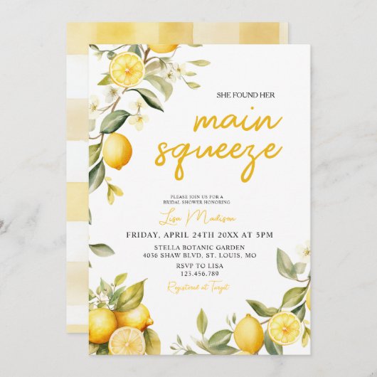 Gingham Lemon main squeeze Bridal shower Kaart (Voorkant / Achterkant)