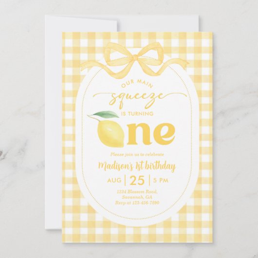 Gingham Lemon Onze belangrijkste squeeze 1e verjaa Kaart (Voorkant)