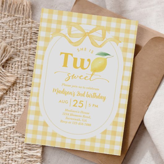 Gingham Lemon thema 2e verjaardag Kaart