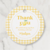 Gingham Lemon Themd 1e verjaardag Bedankjes Labels (Voorkant)