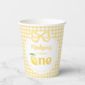 Gingham Lemon Themd 1e verjaardag Papieren Bekers (Voorkant)