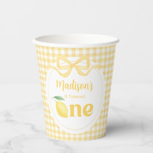 Gingham Lemon Themd 1e verjaardag Papieren Bekers (Voorkant)
