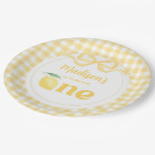 Gingham Lemon Themd 1e verjaardag Papieren Bordje (Gekanteld)