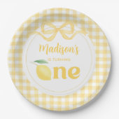 Gingham Lemon Themd 1e verjaardag Papieren Bordje (Voorkant)