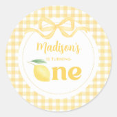 Gingham Lemon Themd 1e verjaardag Ronde Sticker (Voorkant)