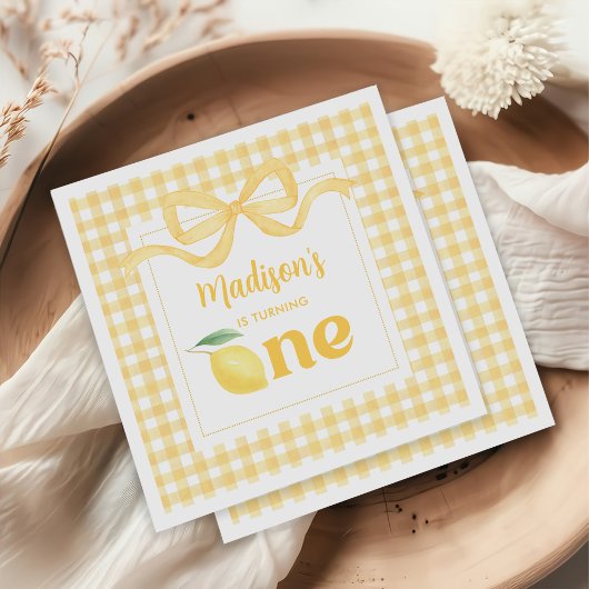 Gingham Lemon Themd 1e verjaardag Servet