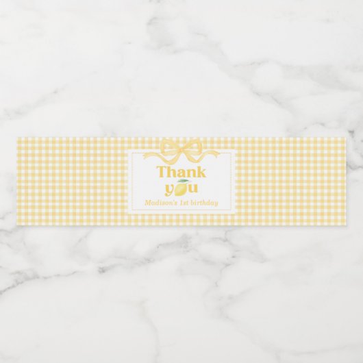Gingham Lemon Themd 1e verjaardag Waterfles Etiket (Enkel label)