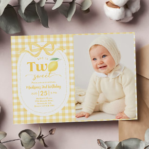 Gingham Lemon Themd 2e verjaardag foto Kaart