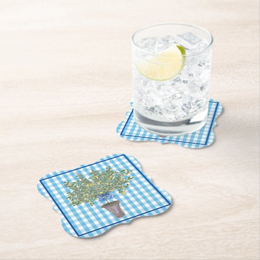 Gingham Lemons Lemon Tree Napkins Kartonnen Onderzetters (Insitu)