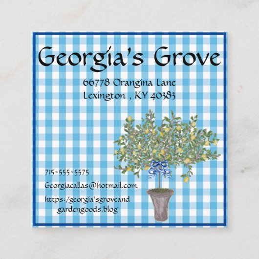 Gingham Lemons Lemon Tree  Vierkante Visitekaartje (Voorkant)