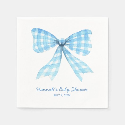 Gingham Lint Blauwe Boog Baby Jongen Douche Servet (Voorkant)