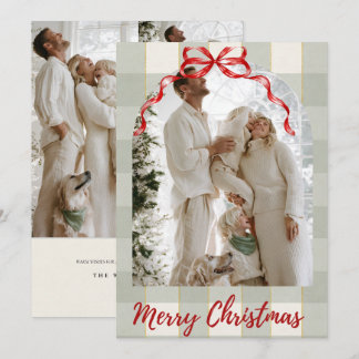 Gingham lint familie foto kerstkaart