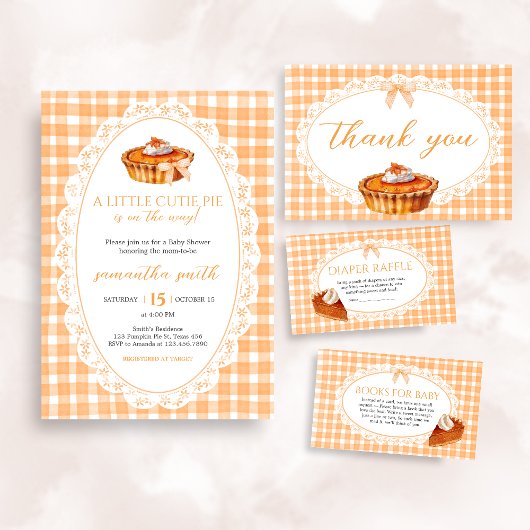 Gingham Little Cutie Pie Baby shower Kaart