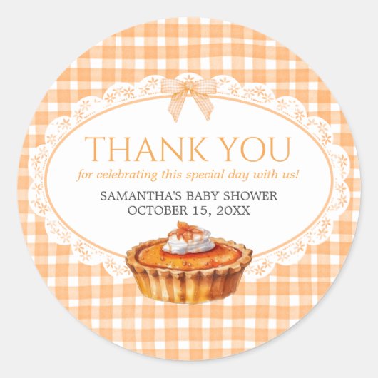 Gingham Little Cutie Pie Baby shower Ronde Sticker (Voorkant)