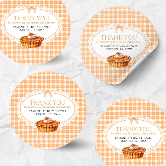 Gingham Little Cutie Pie Baby shower Ronde Sticker